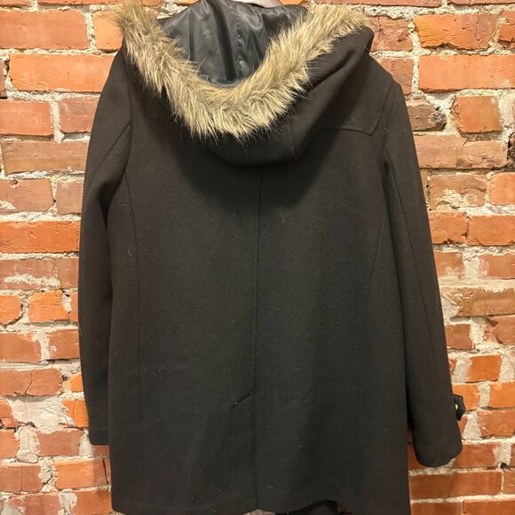 Cole Haan Wool Blend Faux Fur Trim Hooded Coat - Picture 2 of 3